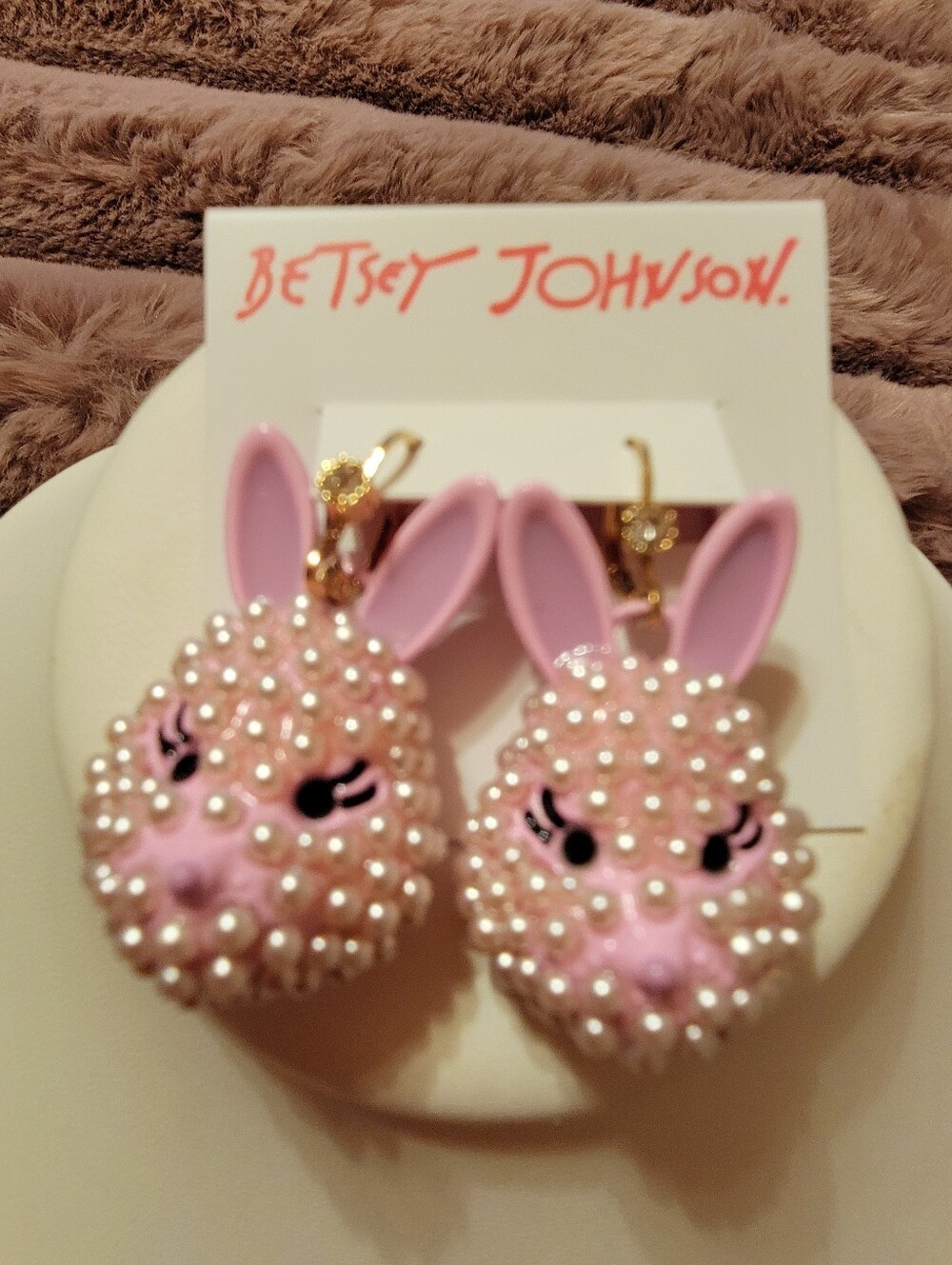Betsey Johnson Pink Pearl Bunny Drop Earrings